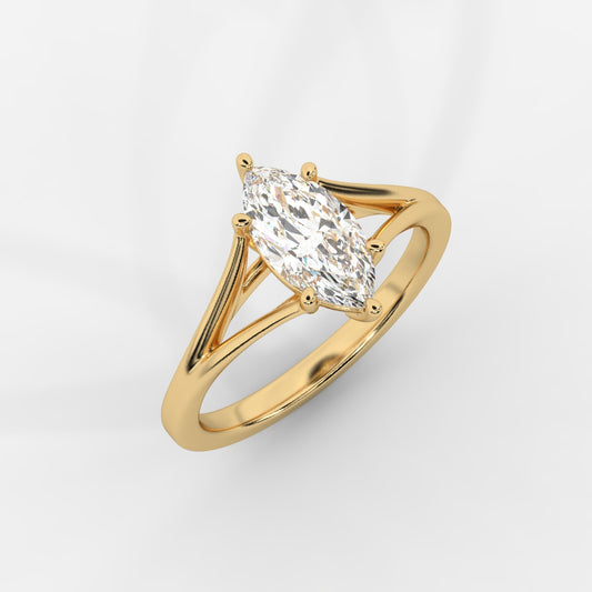 Selene Split Shank Solitaire Diamond Ring - Marquise