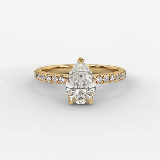 Vivienne Diamond Ring with Hidden Halo and Pavé Band - Pear