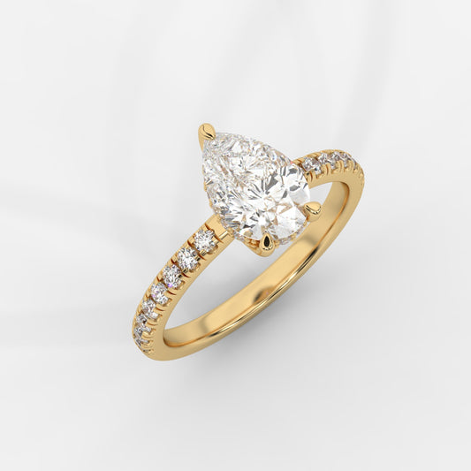 Vivienne Diamond Ring with Hidden Halo and Pavé Band - Pear