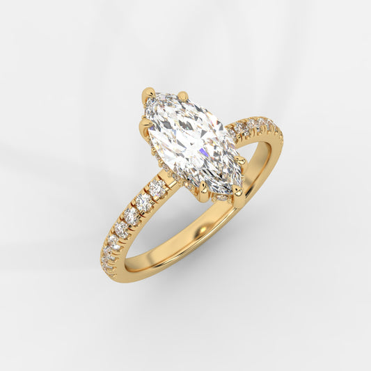 Vivienne Diamond Ring with Hidden Halo and Pavé Band - Marquise