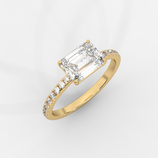 Juliette Brilliant East West Ring with Pavé Band - Emerald