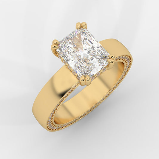 Bella Diamond Ring with Pavé Donut and Hidden Halo - Radiant - AYKA JEWELS