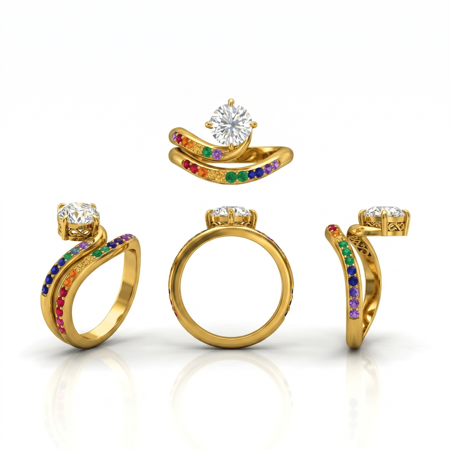 Serpentina Rainbow Diamond Wrap Ring - Round - AYKA JEWELS