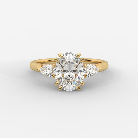 Sorella Brilliant Three - Stone Ring with Petal Prong and Pavé Bridge - Oval - AYKA JEWELS