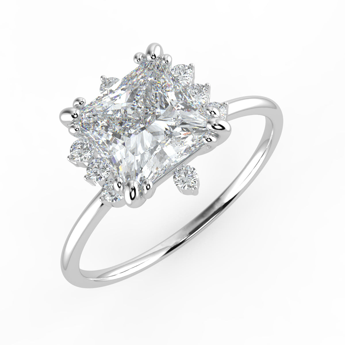 Solis Diamond Ring with Starburst Halo - Princess