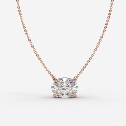 Emma Solitaire Pendant With 18" Adjustable Chain - Oval
