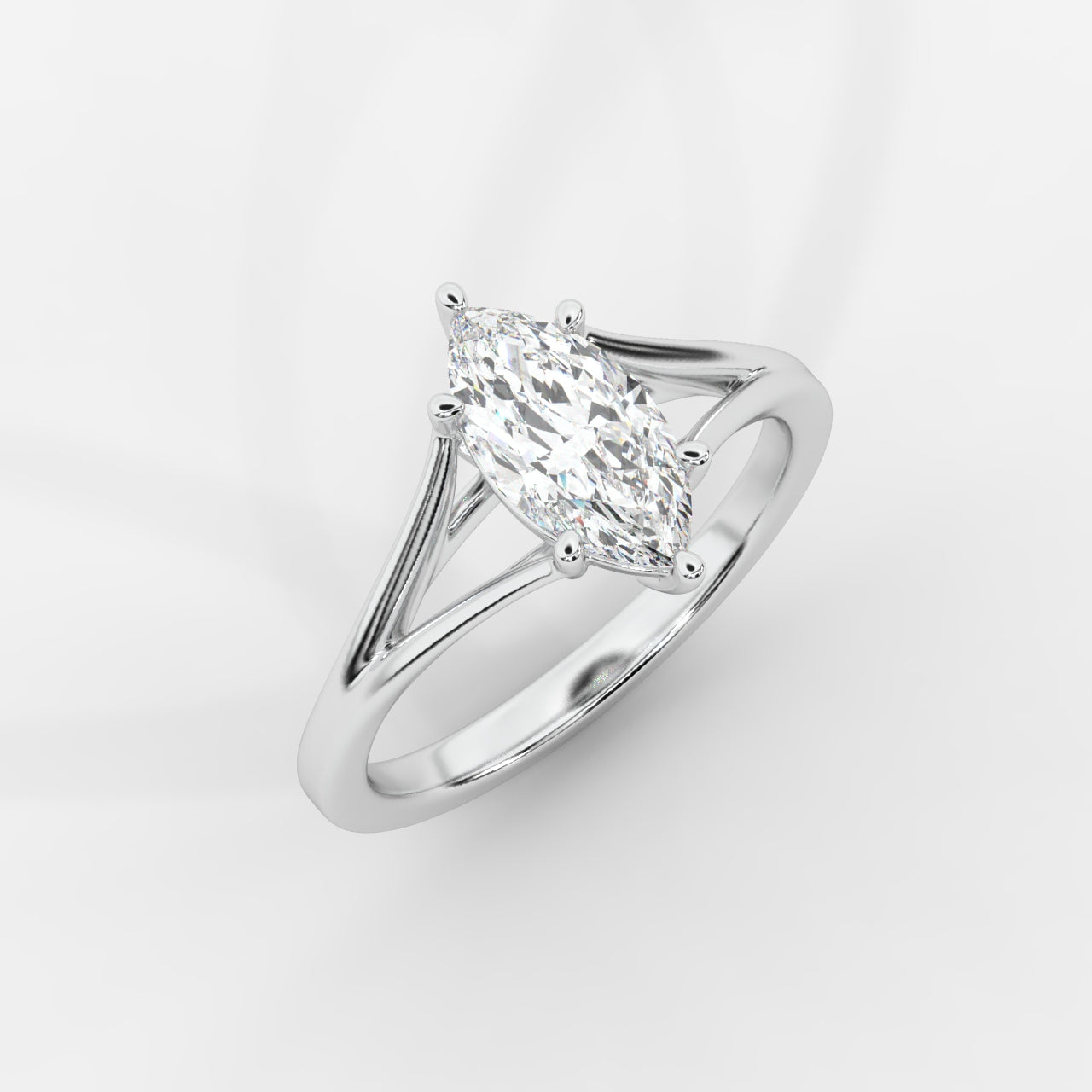 Selene Split Shank Solitaire Diamond Ring - Marquise