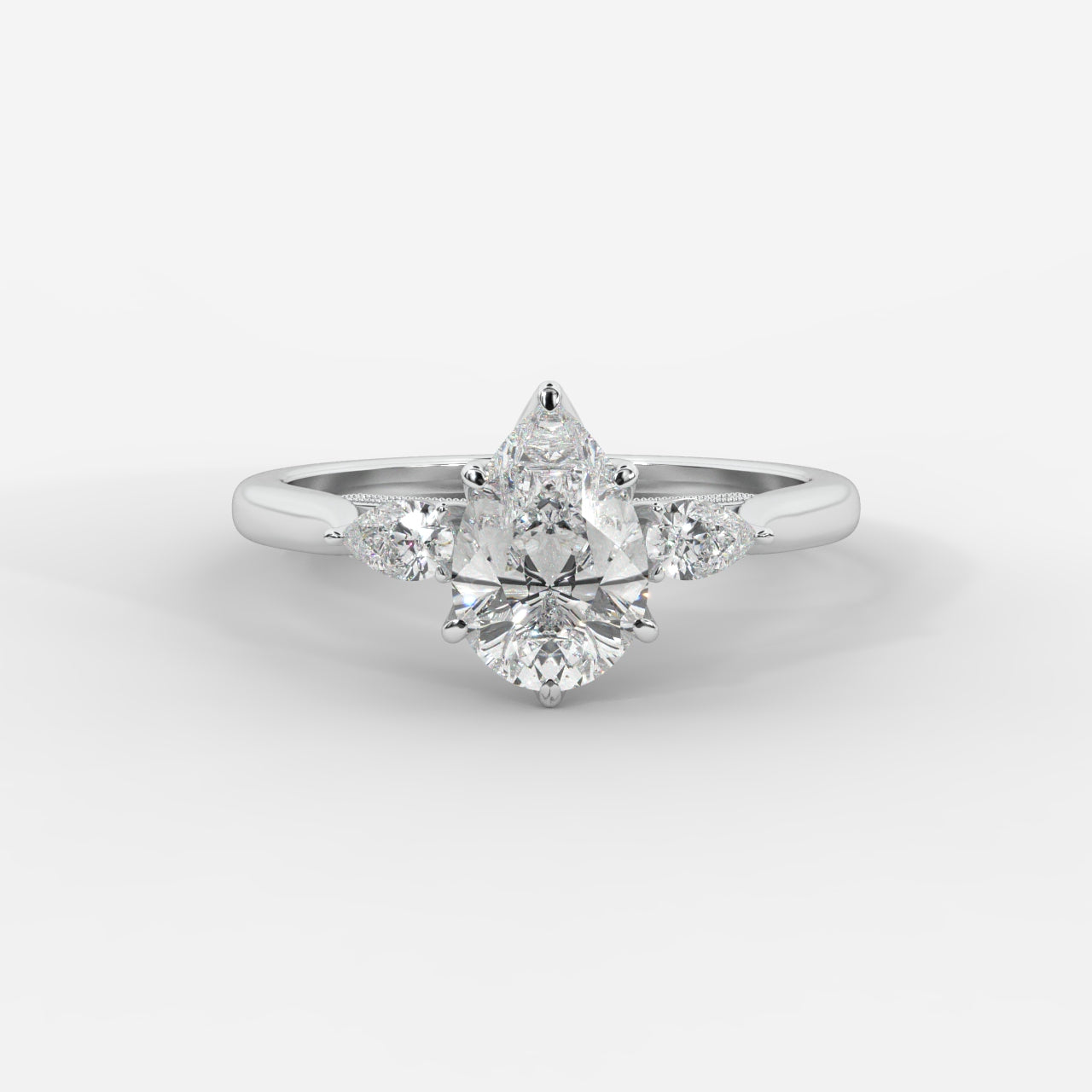 Stephanie Three Stone Diamond Ring - Pear