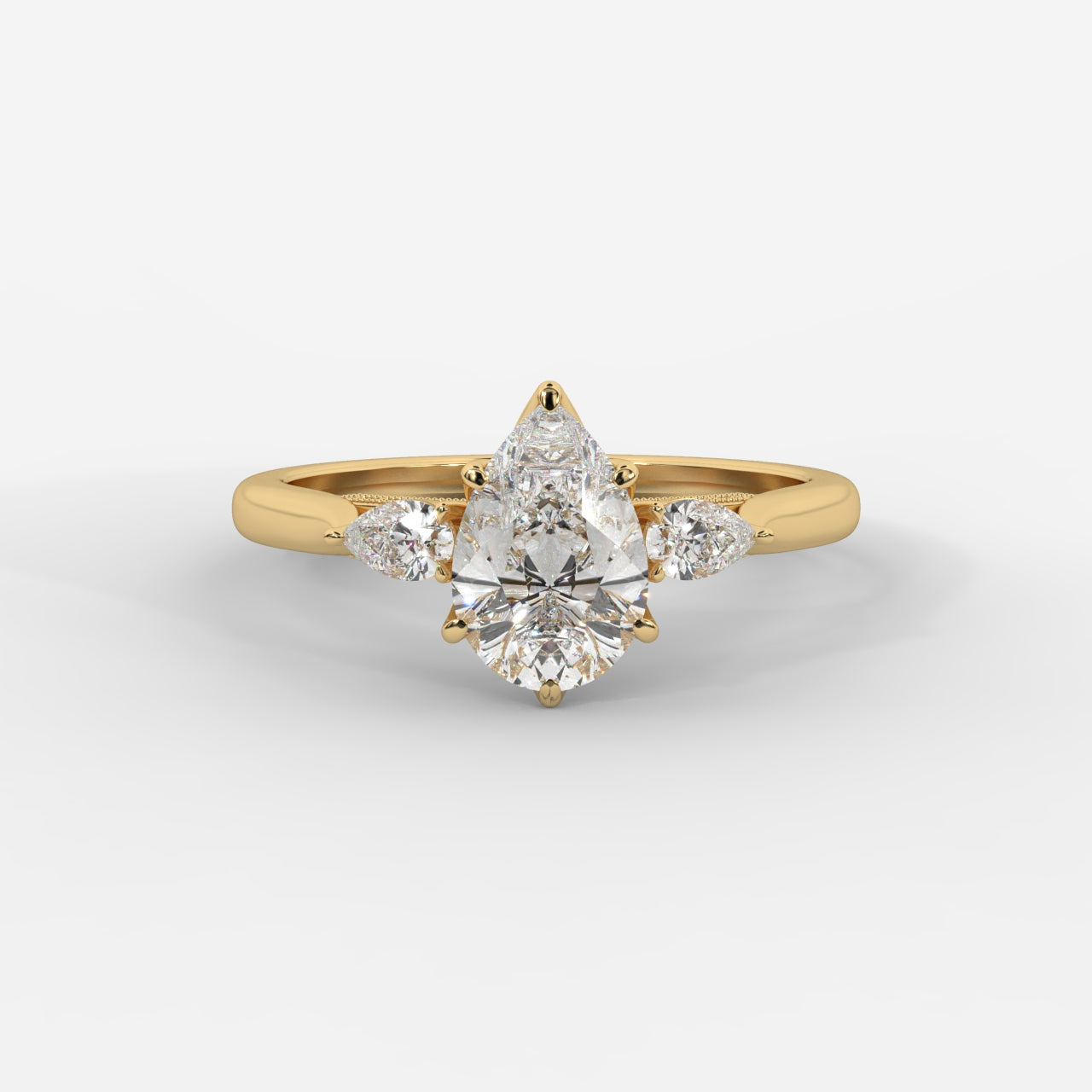 Stephanie Three Stone Diamond Ring - Pear