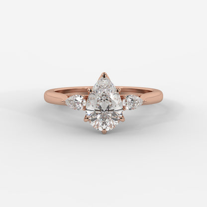 Stephanie Three Stone Diamond Ring - Pear