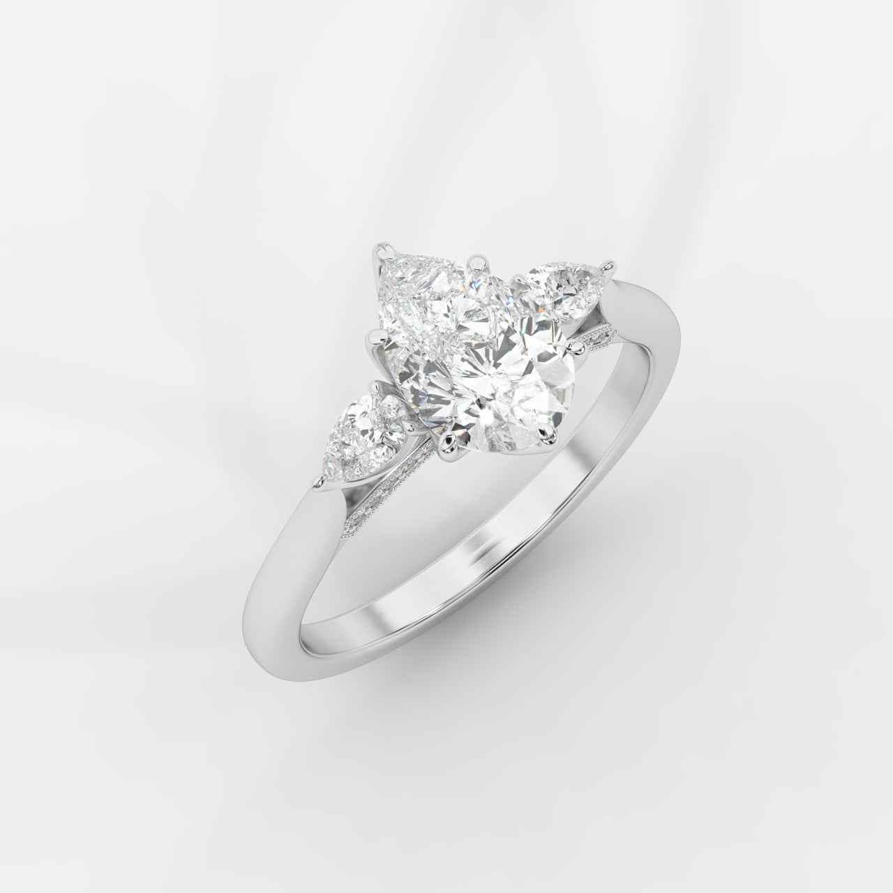 Stephanie Three Stone Diamond Ring - Pear