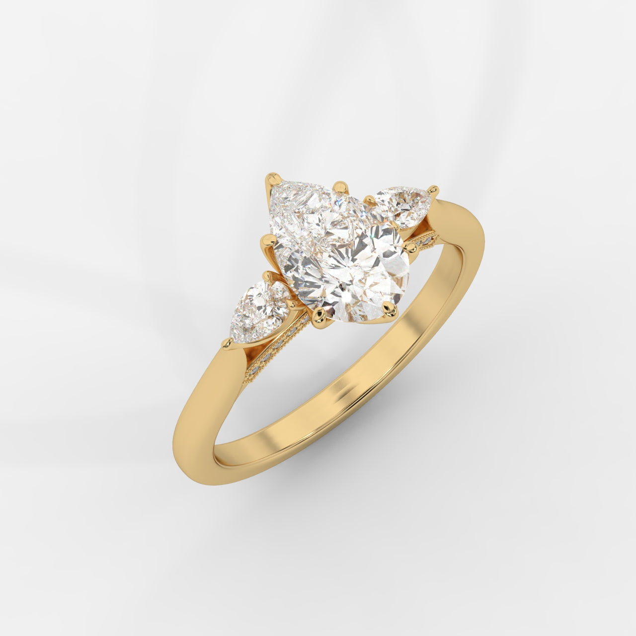 Stephanie Three Stone Diamond Ring - Pear