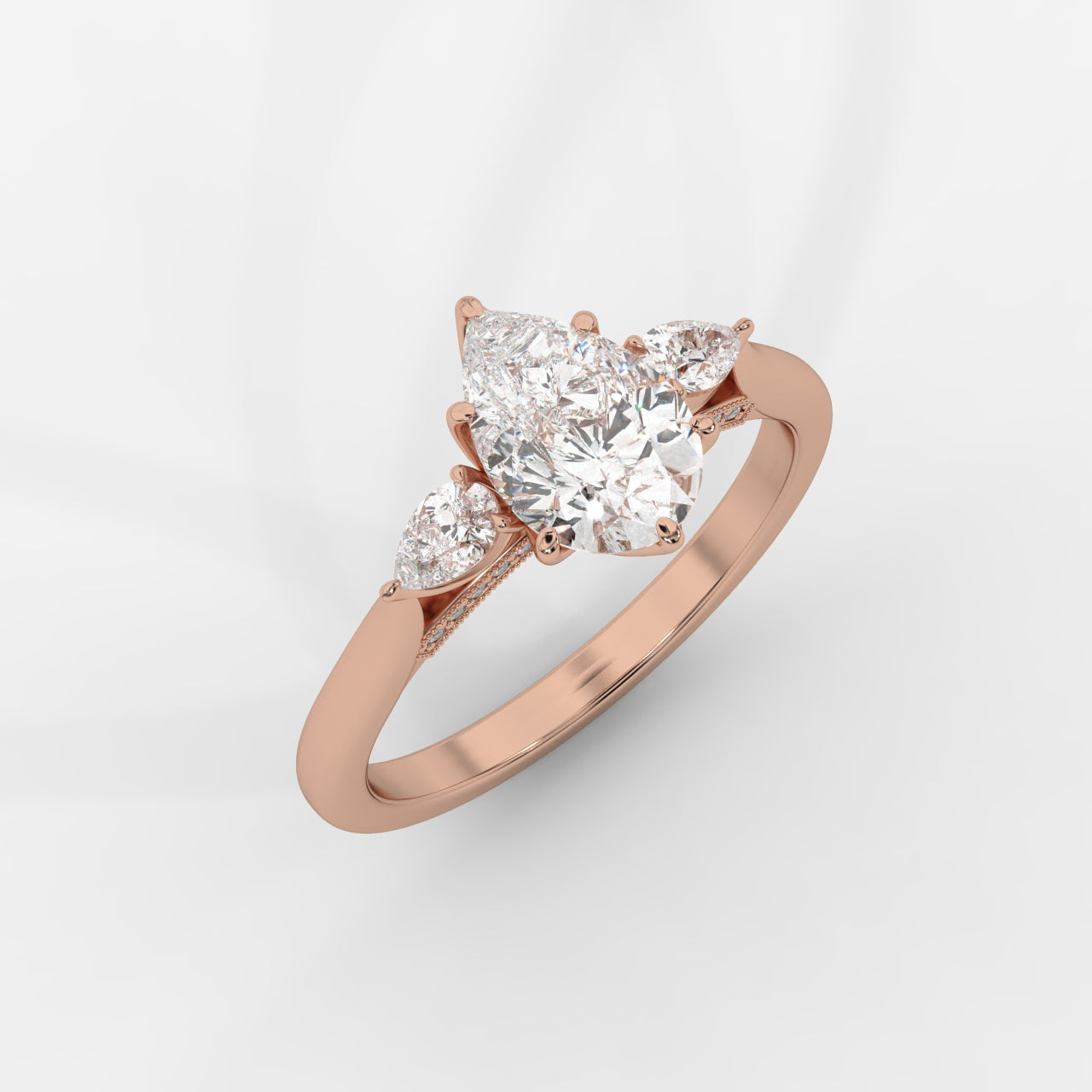 Stephanie Three Stone Diamond Ring - Pear