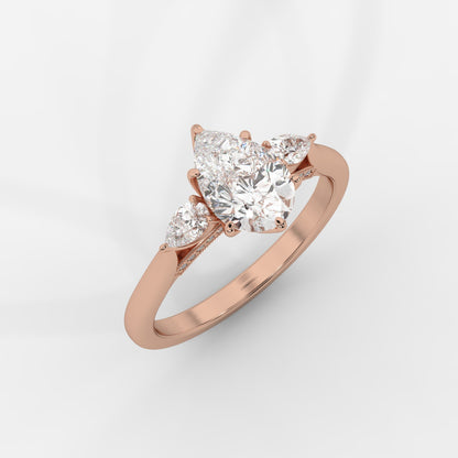 Stephanie Three Stone Diamond Ring - Pear