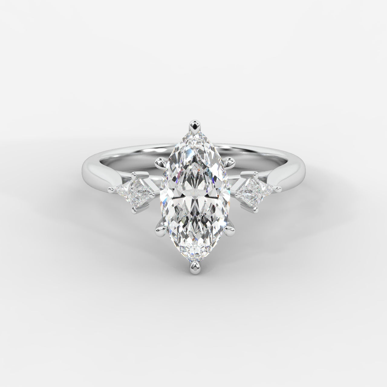 Kayla Diamond Ring with Tapered Baguette Side Stones - Marquise