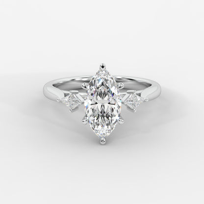 Kayla Diamond Ring with Tapered Baguette Side Stones - Marquise