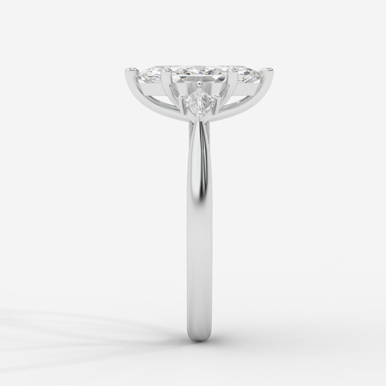 Kayla Diamond Ring with Tapered Baguette Side Stones - Marquise