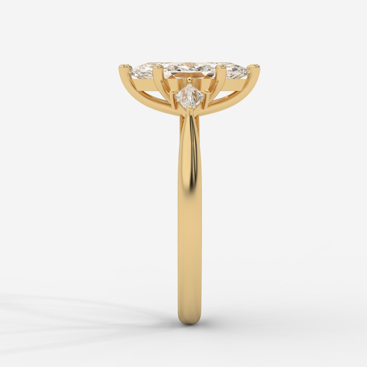 Kayla Diamond Ring with Tapered Baguette Side Stones - Marquise