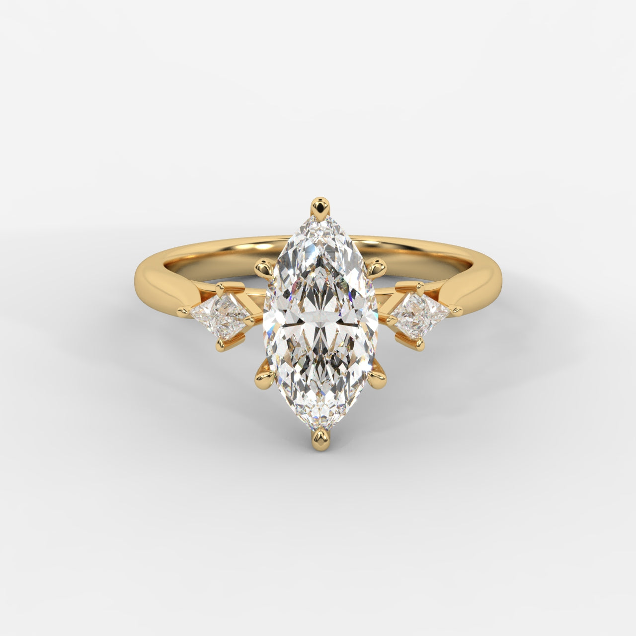 Kayla Diamond Ring with Tapered Baguette Side Stones - Marquise