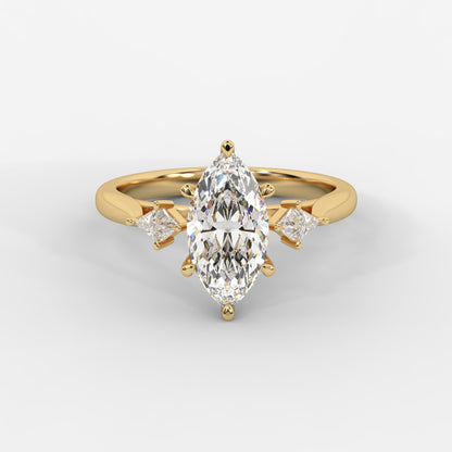 Kayla Diamond Ring with Tapered Baguette Side Stones - Marquise