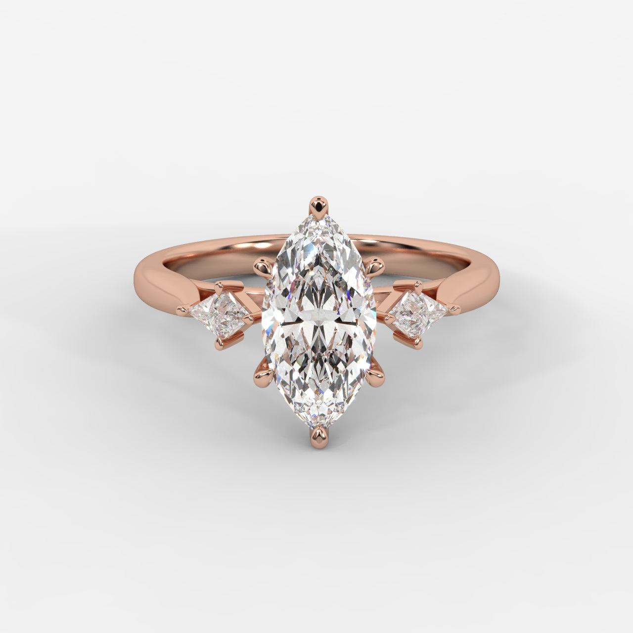 Kayla Diamond Ring with Tapered Baguette Side Stones - Marquise