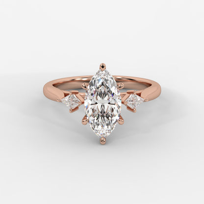 Kayla Diamond Ring with Tapered Baguette Side Stones - Marquise
