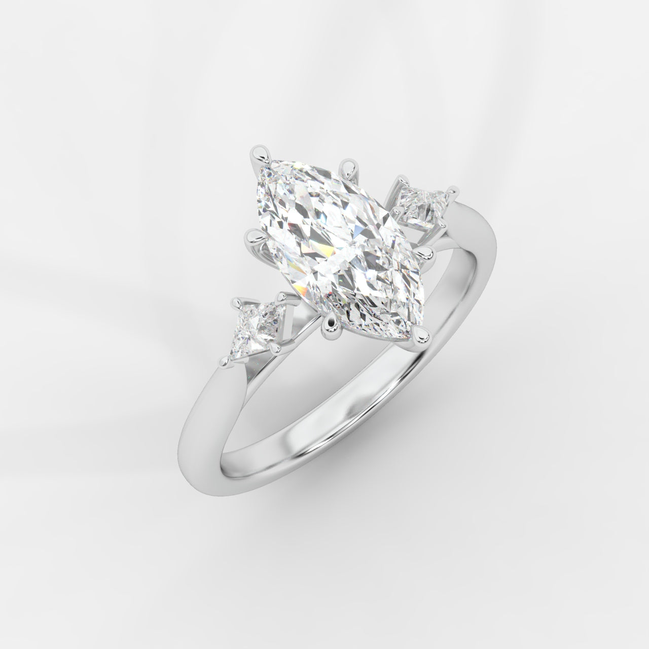 Kayla Diamond Ring with Tapered Baguette Side Stones - Marquise