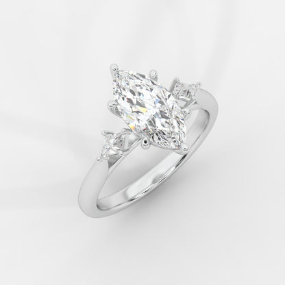Kayla Diamond Ring with Tapered Baguette Side Stones - Marquise