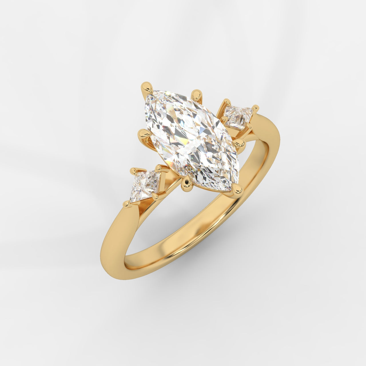 Kayla Diamond Ring with Tapered Baguette Side Stones - Marquise