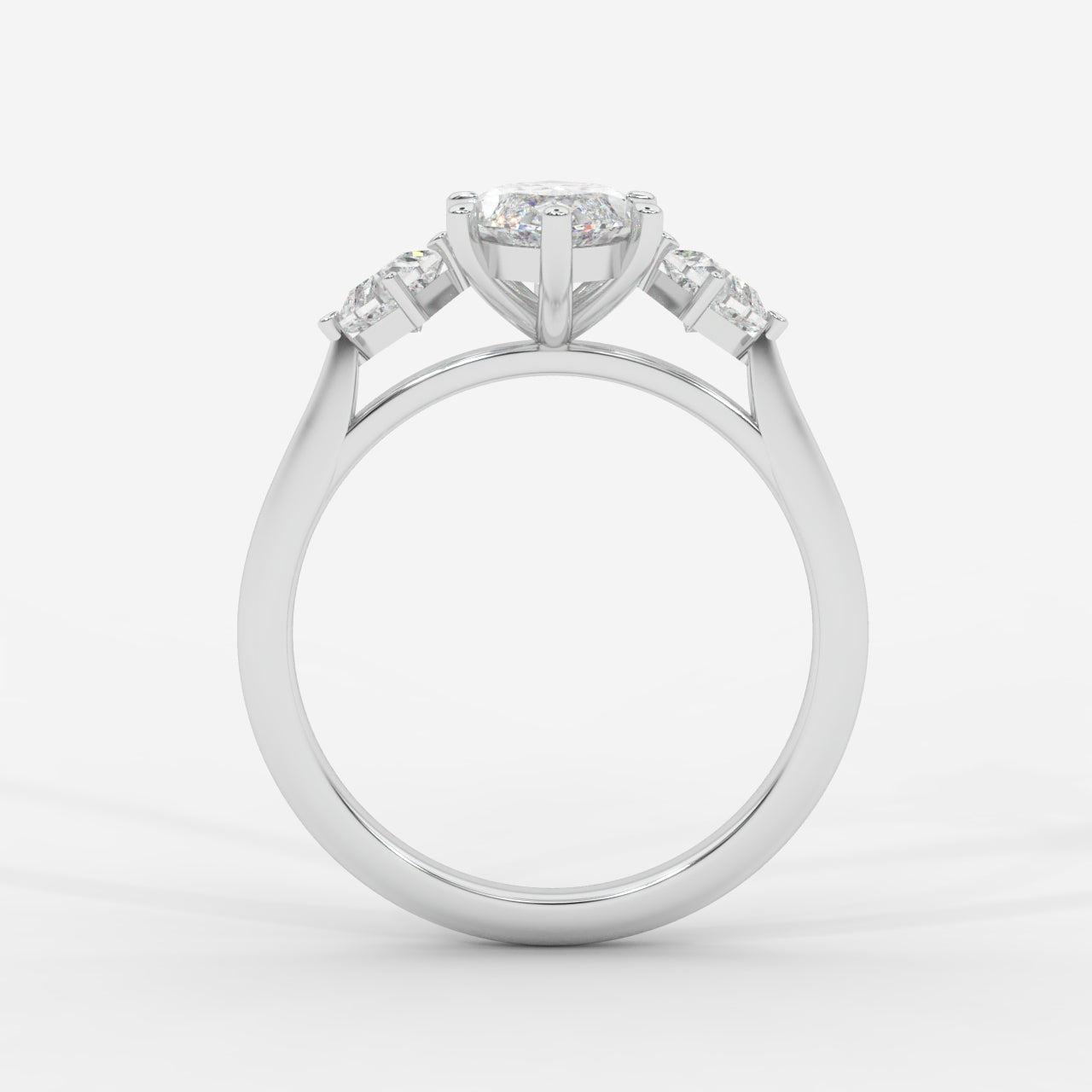 Kayla Diamond Ring with Tapered Baguette Side Stones - Marquise