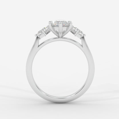 Kayla Diamond Ring with Tapered Baguette Side Stones - Marquise