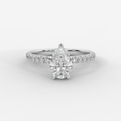 Vivienne Diamond Ring with Hidden Halo and Pavé Band - Pear
