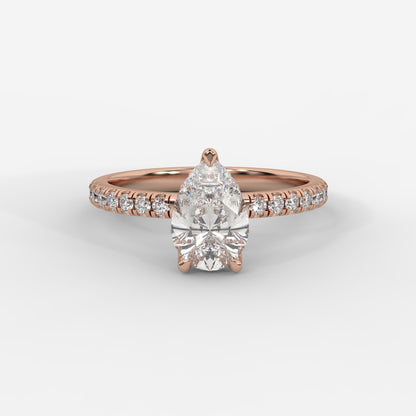 Vivienne Diamond Ring with Hidden Halo and Pavé Band - Pear