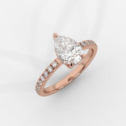 Vivienne Diamond Ring with Hidden Halo and Pavé Band - Pear