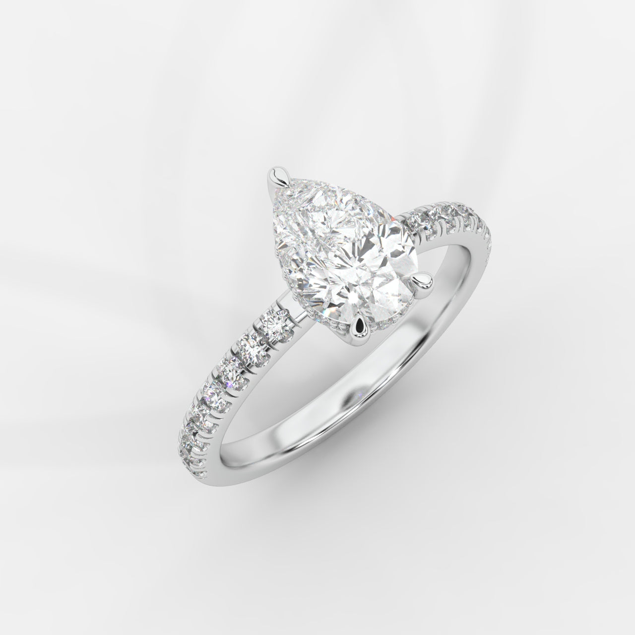 Vivienne Diamond Ring with Hidden Halo and Pavé Band - Pear