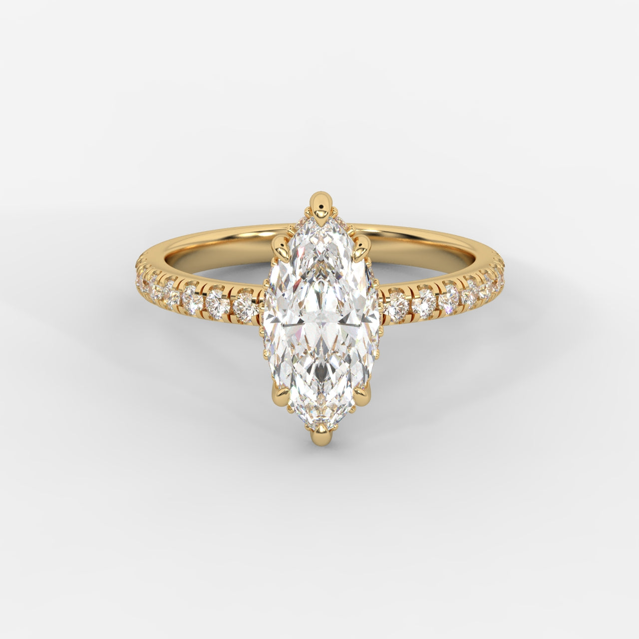 Vivienne Diamond Ring with Hidden Halo and Pavé Band - Marquise