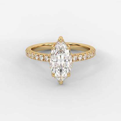 Vivienne Diamond Ring with Hidden Halo and Pavé Band - Marquise
