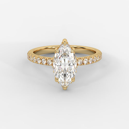 Vivienne Diamond Ring with Hidden Halo and Pavé Band - Marquise