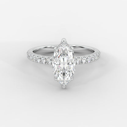 Vivienne Diamond Ring with Hidden Halo and Pavé Band - Marquise