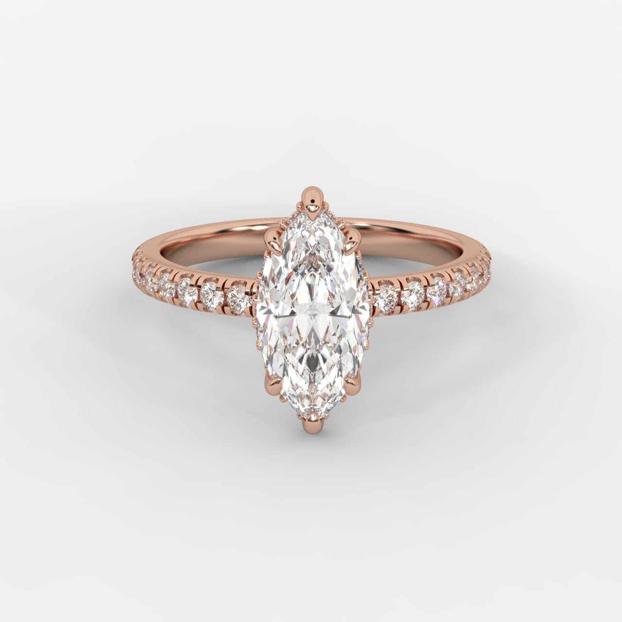 Vivienne Diamond Ring with Hidden Halo and Pavé Band - Marquise
