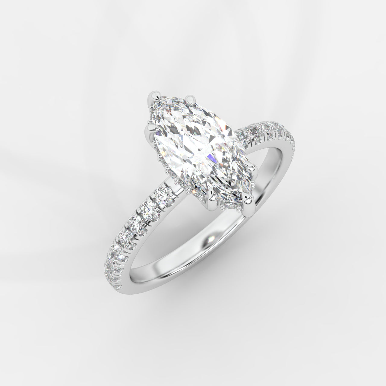 Vivienne Diamond Ring with Hidden Halo and Pavé Band - Marquise