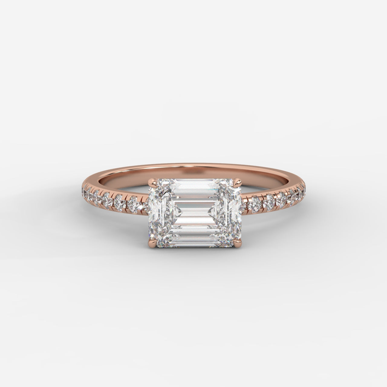 Juliette Brilliant East West Ring with Pavé Band - Emerald