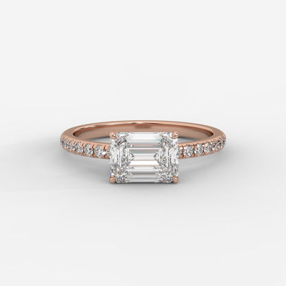 Juliette Brilliant East West Ring with Pavé Band - Emerald
