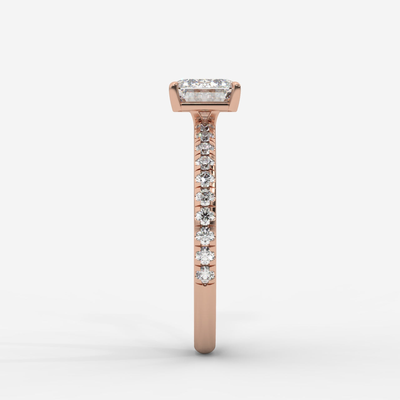 Juliette Brilliant East West Ring with Pavé Band - Emerald