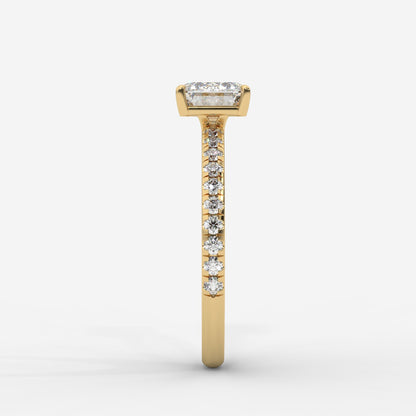 Juliette Brilliant East West Ring with Pavé Band - Emerald