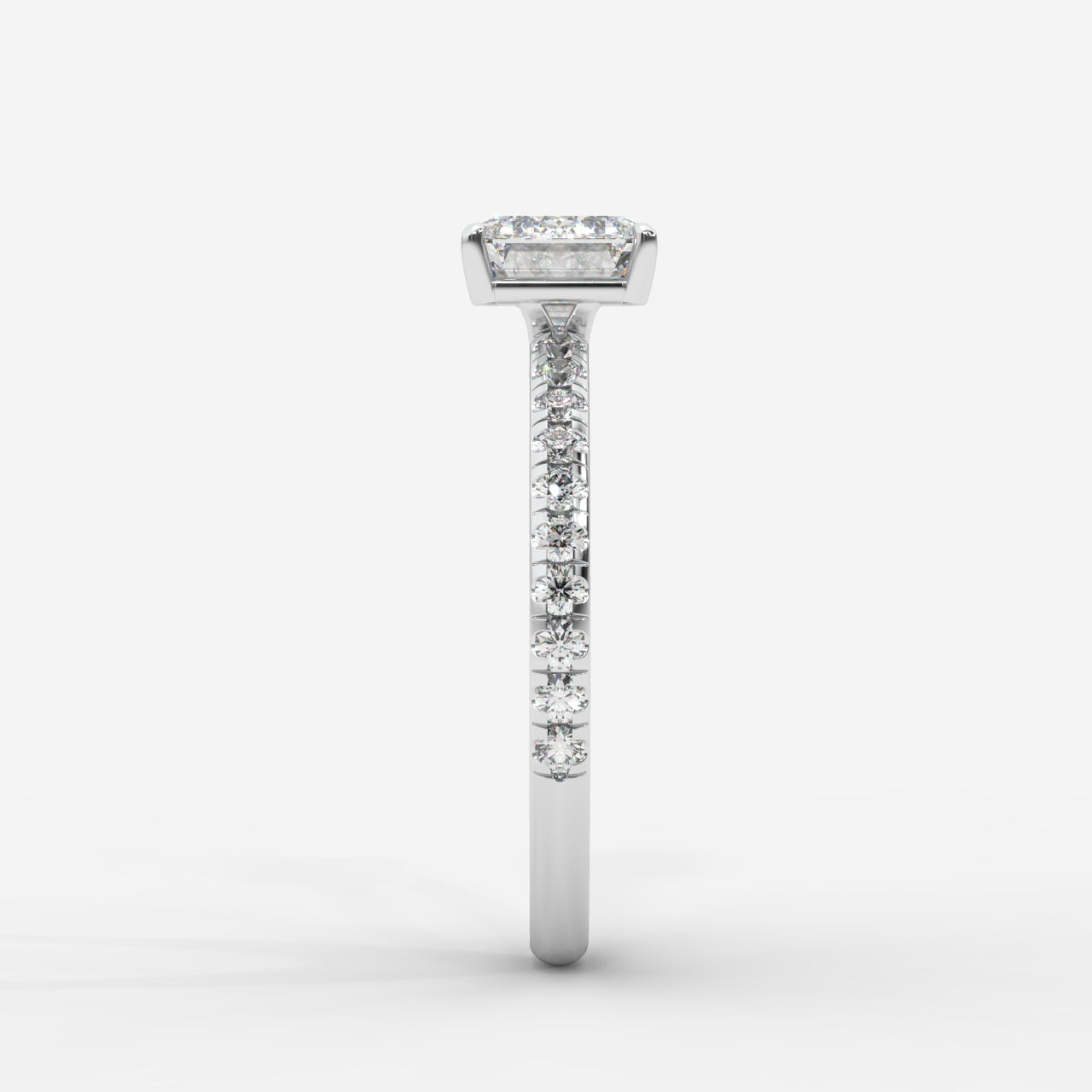 Juliette Brilliant East West Ring with Pavé Band - Emerald