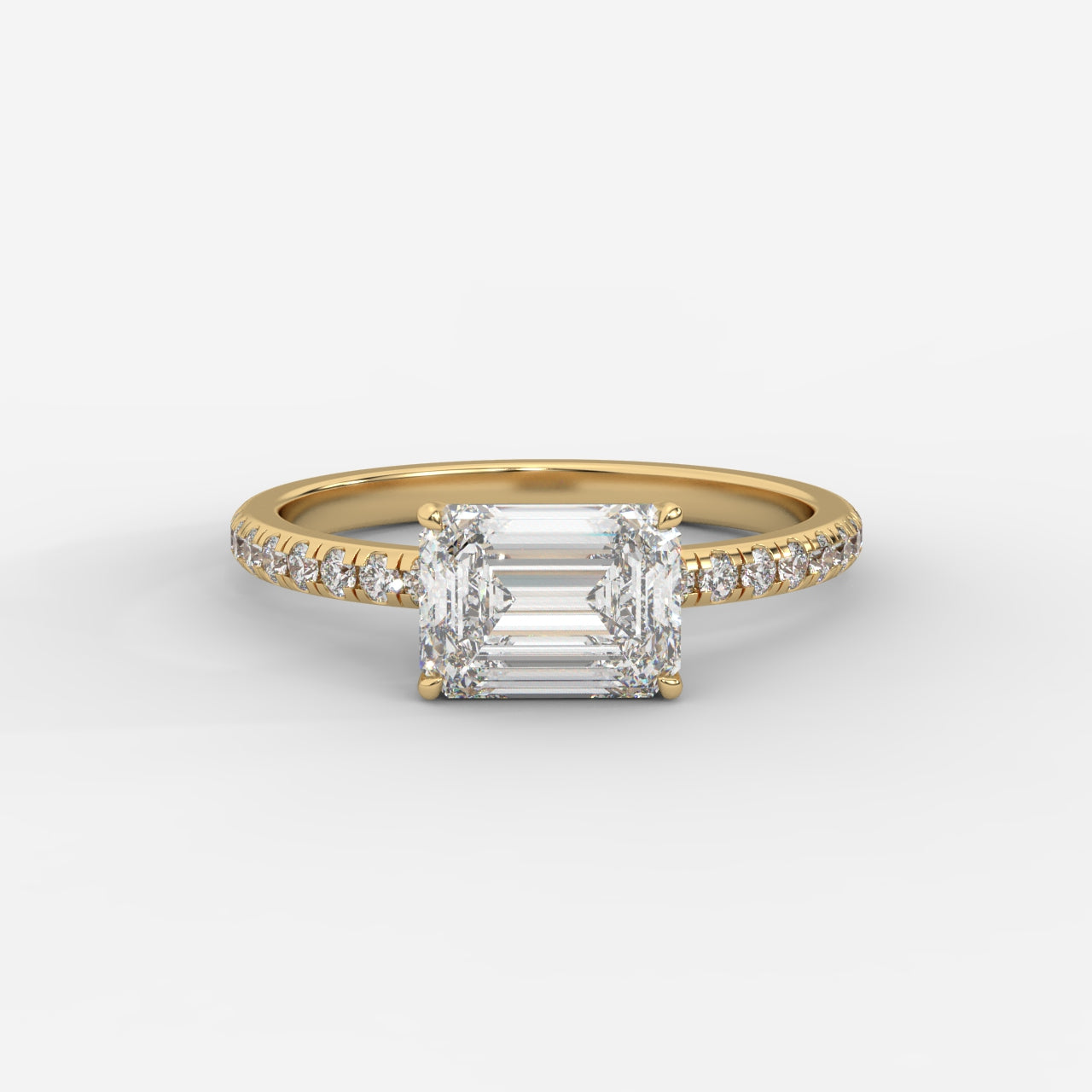 Juliette Brilliant East West Ring with Pavé Band - Emerald