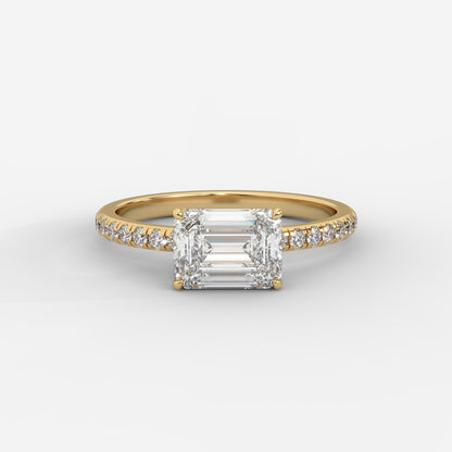 Juliette Brilliant East West Ring with Pavé Band - Emerald