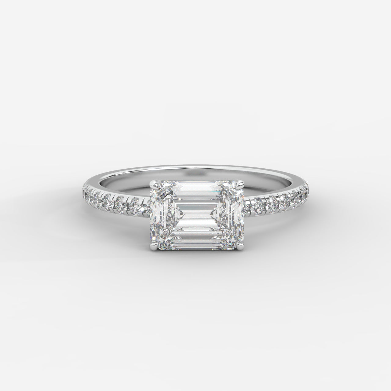 Juliette Brilliant East West Ring with Pavé Band - Emerald