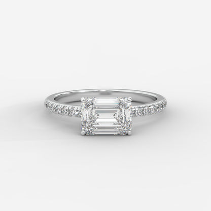 Juliette Brilliant East West Ring with Pavé Band - Emerald